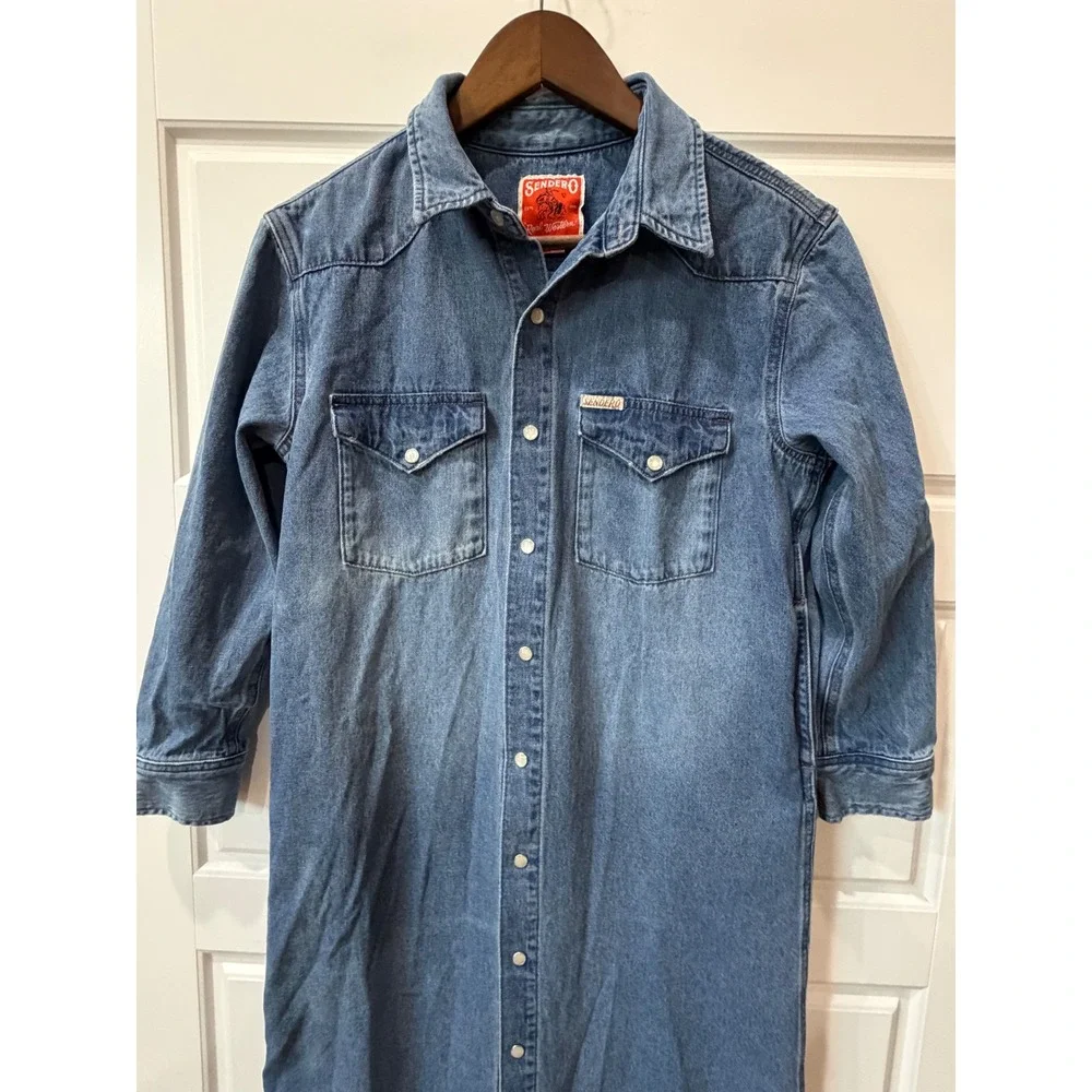 Sendero Annie Denim Pearl Snap Midi Shirt Dress Small Western Cowgirl Ranch